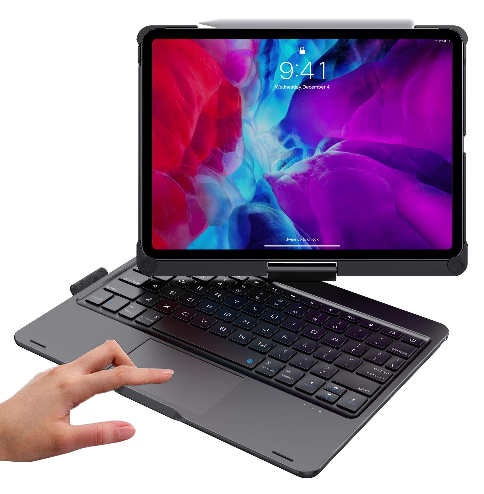 PboyiqiS Rotatable Keyboard Case for iPad Air 11 Inch (M3/M2)/ Air5/Air4/iPad Pro11 2022/2021/2020, Backlits Bluetooth Touchpad Keyboard Smart Cover with Pencil Holder, Black