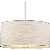 Kira Home Pearl 18" Modern 3-Light Large Drum Pendant Chandelier, White Textured Shade + Glass Diffuser, Adjustable Height, L