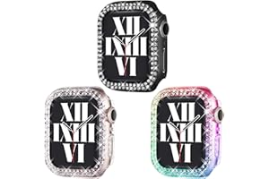 Fullife 3-Pack Compatible with Apple Watch Case 44mm Series 6 5 4 Rhinestone Bumper Bling Face Cover Sparkling Frame for iWatch SE2/SE Women Girls, (44mm, Black/Rainbow/Clear)