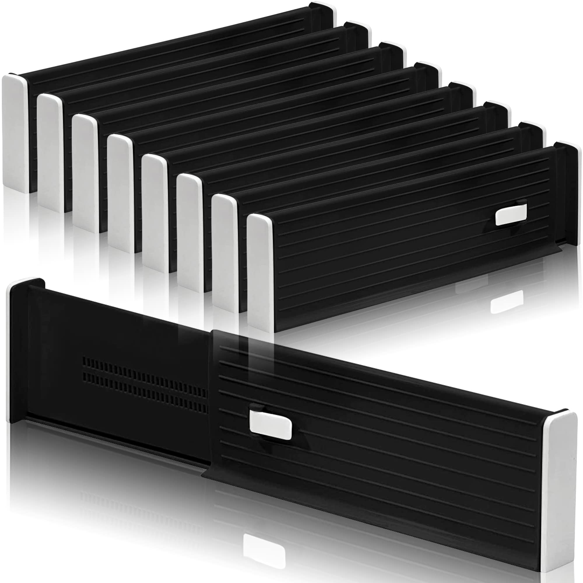 Lighterday 8-Pack Adjustable Drawer Dividers,Expandable Plastic Kitchen Clothes Drawer Organisers,Drawer Organiser Divider for Kitchen Bedroom Office Desk Drawer — image 1