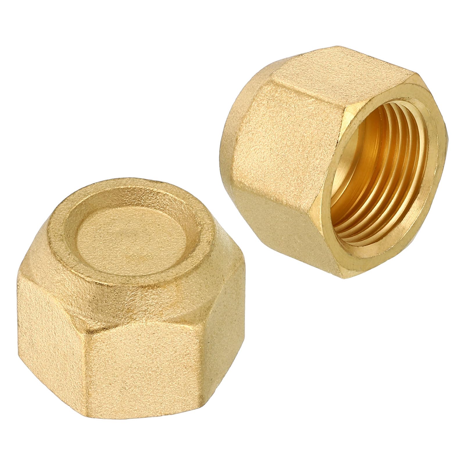 PATIKIL 5/8" Brass Flare Cap, 7/8-14UNF Female Thread 2Pcs SAE Flare Fitting 45 Degree Hex Pipe Fittings for Air Conditioner Refrigeration