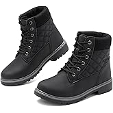 Adokoo Boots for Women Waterproof Fall Winter Ankle Boots Snow Black Combat Boots Lace Up Non Slip for Hiking Work US11 Black