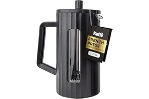 KAFFÈ Kaffe Large French Press Coffee Maker (34oz / 1L) - Thick Glass and BPA-Free Plastic Coffee Press - Matte Black - Lightweight Travel & Camping Coffee Maker - 3 Level Filter