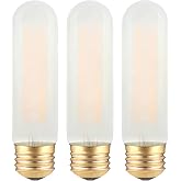 T10 LED Frosted Bulb- Dimmable E26 LED Tube Bulbs 40W Equivalent- 2700K Soft Warm- 4W Vintage Tubular Edison Light bulbs for Chandelier, Cabinet, Desk/Piano Lamp, Mason Jars, Bathroom Vanity- 3 Count