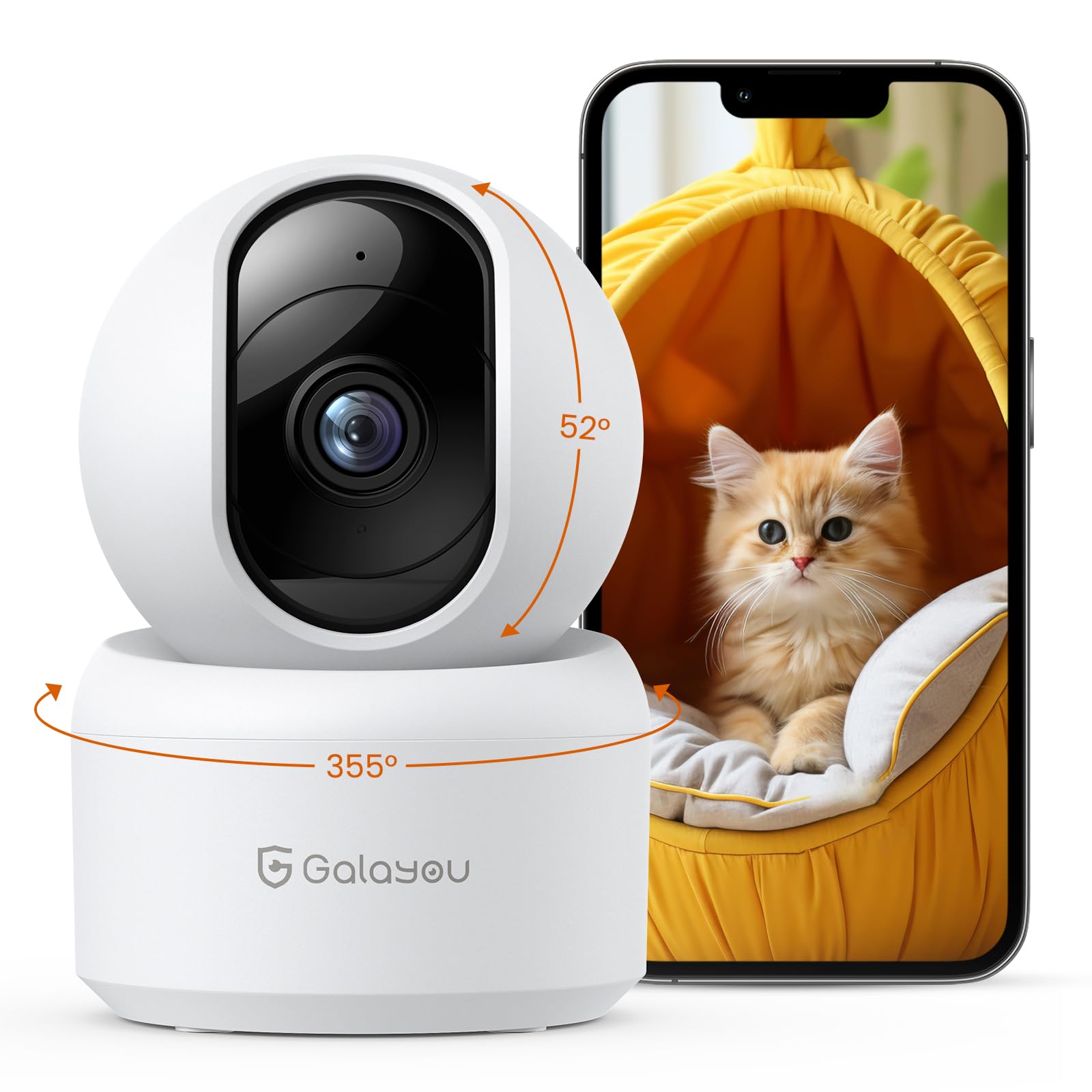 Galayou G2【Alexa対応認定】防犯カメラ 300万画素 2k・自動追尾 24時間録画 ネットワークカメラ 室内ペット留守番カメラ 防犯/監視/赤ちゃん/子ども/家族/介護/見守りカメラ 2.4GHzWi-Fi 2k 高画素360度 自動追跡 動体検知 人形検知 双方向音声 常時録画 暗視撮影 警報通知 スマホ対応 Alexa対応 アプリ対応 SDカード録画とクラウドストレージ両対応商品画像