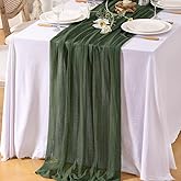 Santaben Olive Green Cheese Cloth Table Runner 120 Inch Soft Rustic Boho Gauze Cheesecloth Table Runner 10FT for Wedding Birthday Party Baby Shower Home Decoration