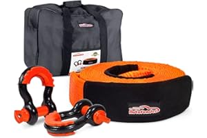 Autofonder Tow Strap (3”x30’) with Heavy Duty 3/4 D Ring Shackles (2pcs)-30,000lb Break Strength-12T Offroad Vehicle Towing R