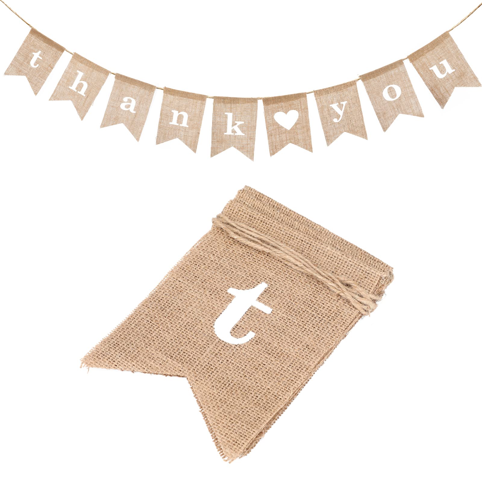 G2PLUS THANK YOU Burlap Bunting Bunting - 3 M Rustic Hessian Bunting - 8PCS Linen Natural Garlands for Rustic Wedding Birthday Party Decoration — image 1