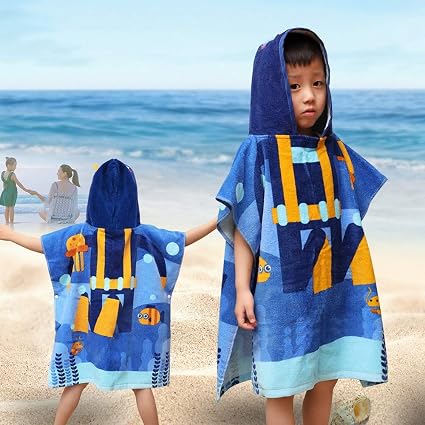 Searchi Hooded Beach Towels For Kids Toddlers Boys Girls 1 To 6 Years Old Soft Absorbent Cotton Fast Drying Poncho Bath Towel For Swim Pool Blue 24
