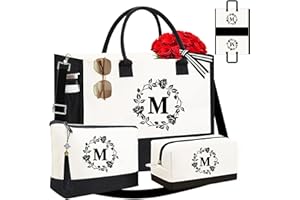 ADORYOUNG Adyoung Monogrammed Tote Bags, 3PCS Initial Personalized Monogram Tote Bags for Women, Birthday Gifts Tote Letter Canvas Bag