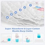 Maliton 6 Pack Muslin Burp Cloths 50x25cm 100% Cotton Baby Sets view 2
