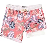 SURF CUZ Mens Swim Trunks with Compression Liner 5" Swimming Trunks 5 Inch Retro Swim Shorts Bathing Suits,Aloha,XS