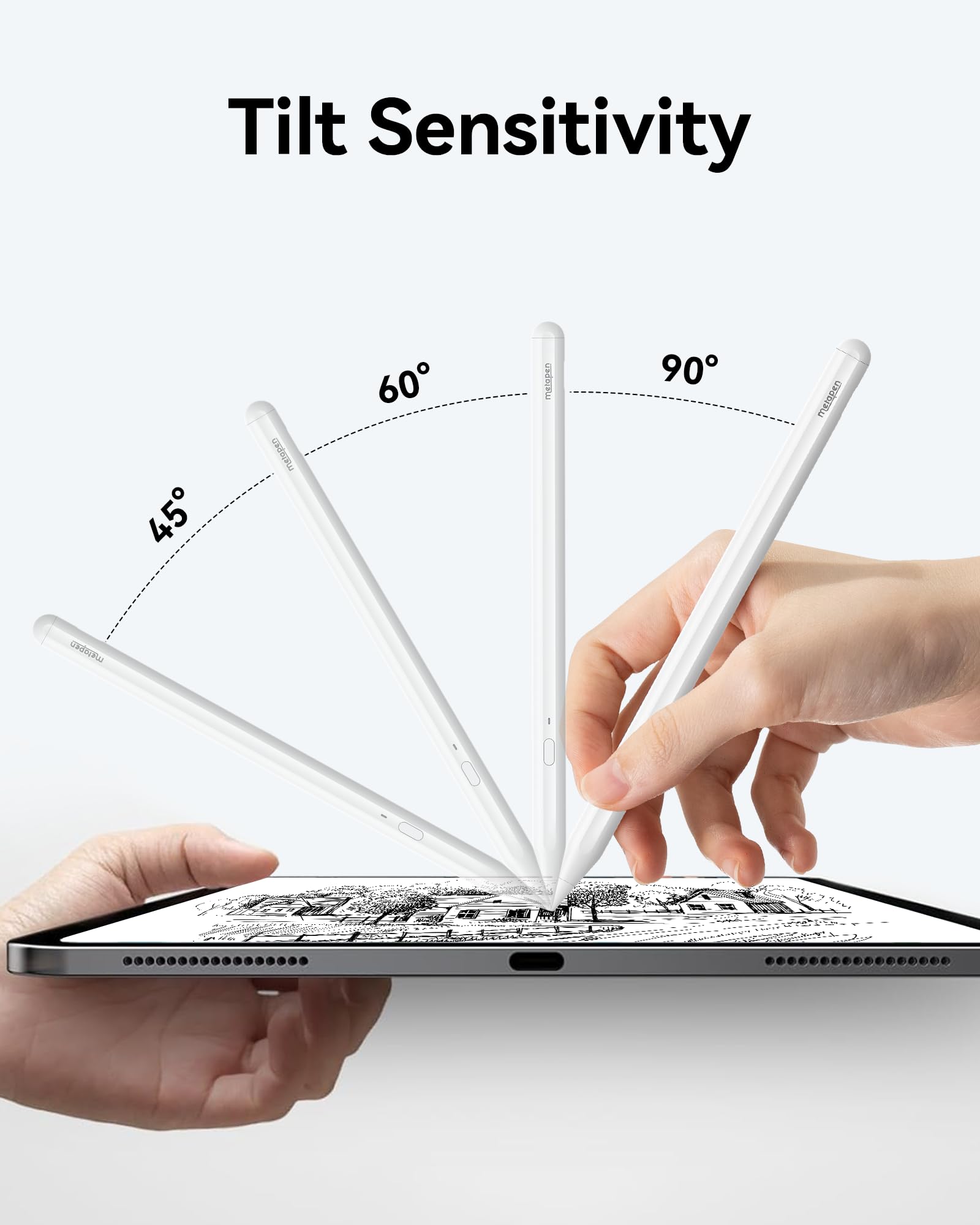 Metapen Pencil A11 for iPad 6th-11th, Quick Button & Bluetooth, 2X Fast Charge Stylus Pen for 2018-2025 Apple iPad a16/11/10/9/8/7/6th Gen, Pro 12.9/11/13-inch M4, Air3/4/5/M2/M3, Mini 5/6th