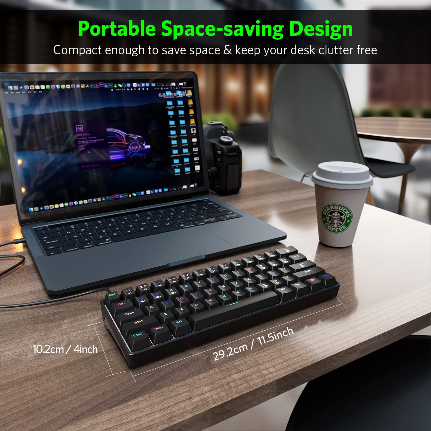 Fiodio 61 Keys RGB Wired Mechanical Gaming Keyboard with Audible Click Sound Blue Switches, Compact Mini Portable Computer Keyboard for Windows Gaming PC,F-DB21
