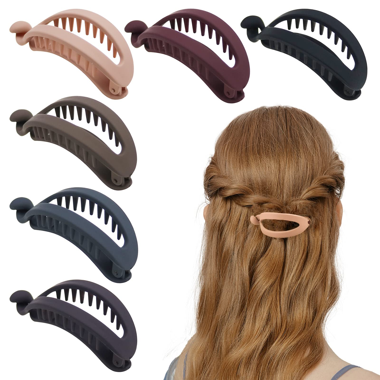 6 PACK Banana Hair Clips No Slip Ponytail Hair Claw Clips Colorful Hair Barettes Strong Matte Clips Jaw Clip for Fine Hair Medium Thick Hair Accessories For Women Girls