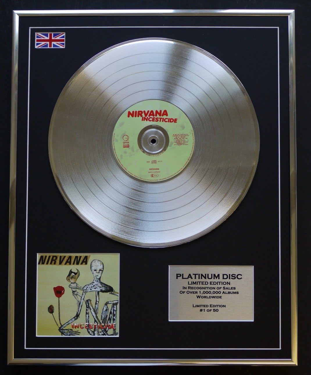 NIRVANA/LTD EDITION CD PLATINUM DISC/INCESTICIDE, Silver, 50.8L x 40.6W cm