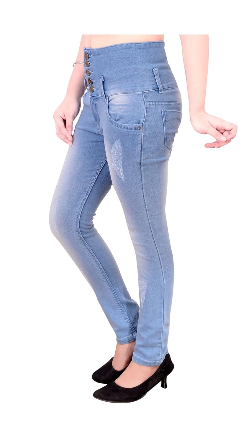 blinkin distressed high-waist ankle length jeans for women (stretchable denim fabric )