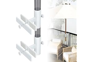 Magacyo Adjustable Patio Umbrella Holder - Outdoor Stand Metal Clamp and Umbrella Base for Fixed Deck Railing and Poles (White)