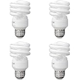 Xtricity Compact Fluorescent Light Bulbs T2 Spiral, E26 Base (4 Pack) | 13W (60W Equivalent), 2700k Soft White, 900 Lumens, CFL, 120V - UL Listed