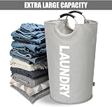 DOKEHOM 82L Large Collapsible Laundry Basket with Aluminum Handle Grey view 6