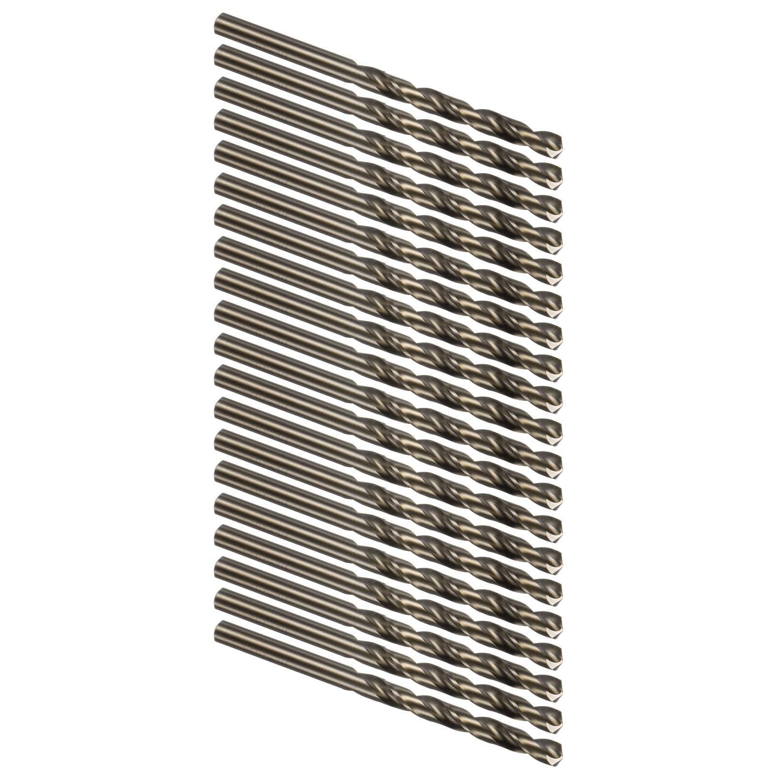 Kozelo 20PCS Twist Drill Bit - [1/4"] M35 High-Speed Steel Cobalt Round Shank Jobber Bit Set Gold for Metal Wood Plastic Steel Use, 60mm/2.36" Blade Length
