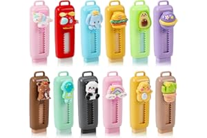 12 Pack Cute Retractable Pencil Erasers for Kids Bulk Kawaii Cartoon Fun Erasers for Teacher Class Rewards Favor School Suppl