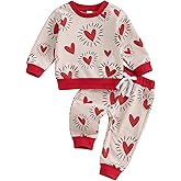 Lucikamy Toddler Baby Boy Girl Valentines Day Outfits Letter Print Sweatshirt Shirt Jogger Pants Set Infant Spring Clothes