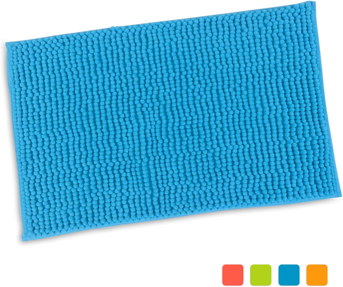 Purpleclay 100% Chenille Bath Mat Non Slip Machine Washable for Bathroom Kitchen Pet Living and Play Room in Vibrant Color (Small 16"x24", Sky Blue)