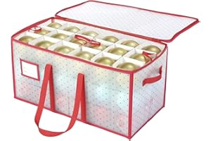 Sattiyrch Plastic Christmas Ornament Storage Box with Dual Zipper Closure - Box Contributes Slots for Holiday Ornaments 4 Inches - Keeps 54 Xmas Holiday Ornaments (4 Inches.54pcs)