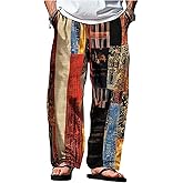 GORGLITTER Men's Patchwork Pants Drawstring Waist Wide Leg Baggy Wide Leg Pants Summer Vacation Beach Trousers
