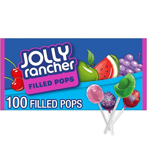 JOLLY RANCHER FILLED POPS ASSORTED FRUIT FLAVORED CANDY BOX, HALLOWEEN CANDY, 56 OZ (100 PIECES)