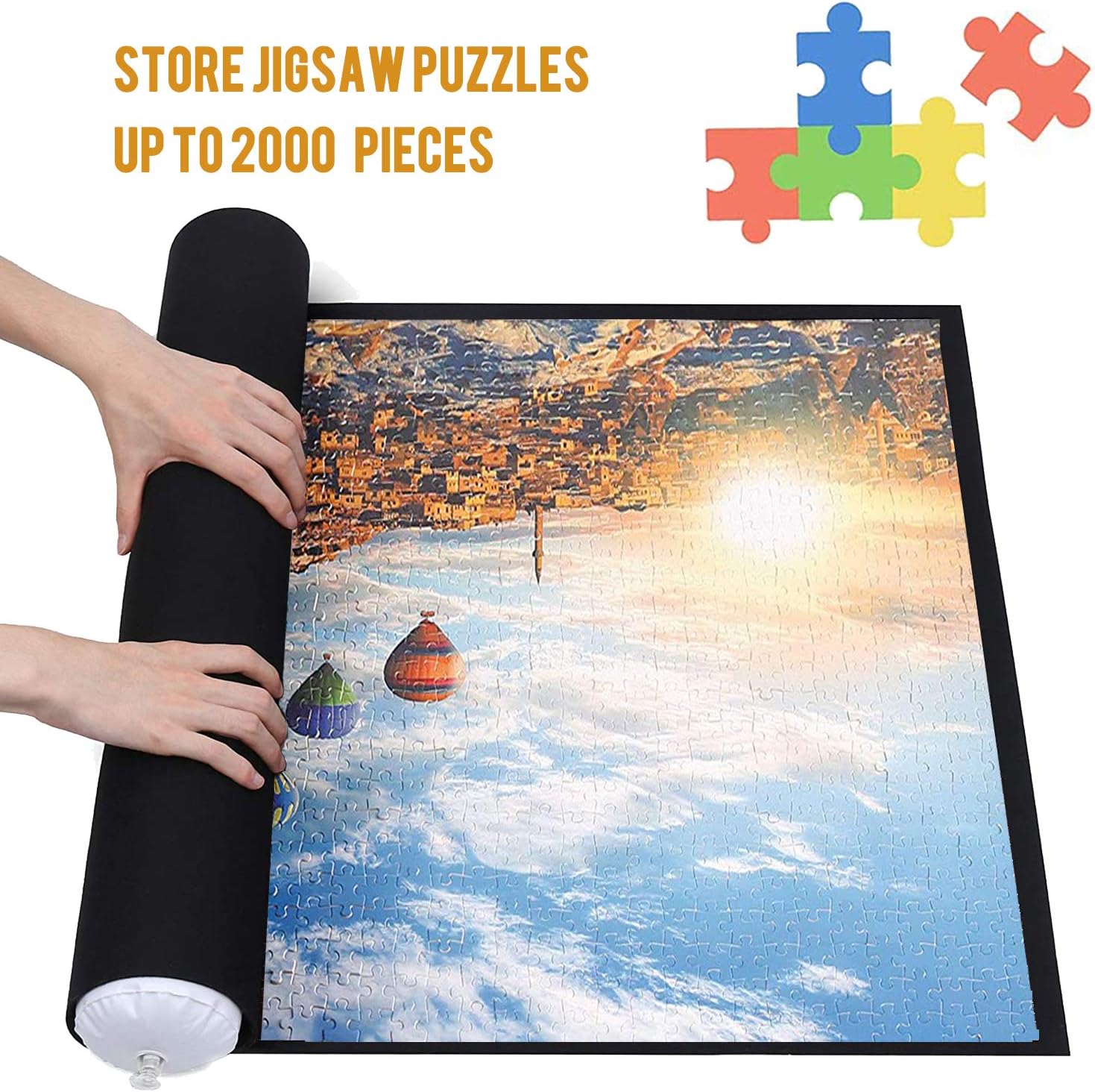 Puzzle Mat Roll Up 2000 Pieces, Thicker Puzzle Roll Up Mat, Jigsaw Puzzle Mat Roll Up 1000 1500 Pieces, Store and Transport Jigsaw Puzzle, Puzzle Sorting Trays X4 Black Felt Mat: Toys & Games