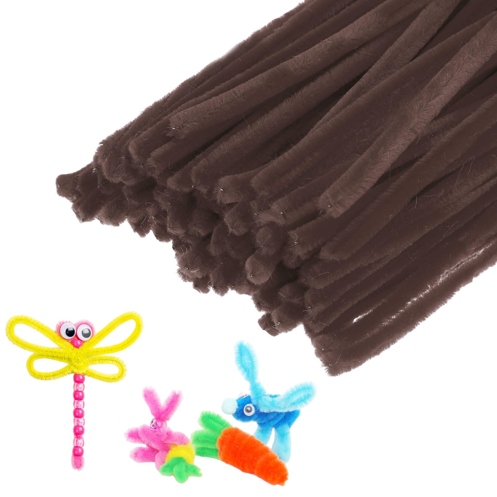 M METERXITY 100-Pack Pipe Cleaners Craft, 11.8" Glitter Pipe Chenille Stems for Art/Festivals Bouquet/Craft/Christmas/DIY Projects/Decorations [Dark Brown]