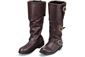 Cuffbow Pirate Costume Boots for Men Medieval Renaissance Steampunk Cosplay Boots Halloween Gothic Button Leather Shoes