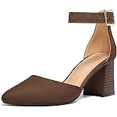 mysoft Women's Pointed Toe Low Chunky Heels Closed Toe Ankle Strap Dress Pump Shoes - Available in Wide Sizes