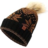 Frye Womens Fair Isle Beanie W/Cuff & Faux Fur Pom