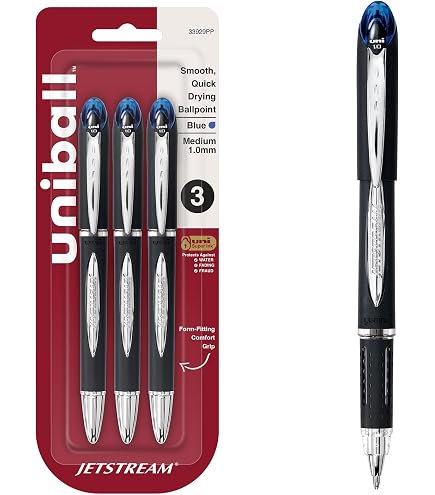Uni-ball Jetstream RT Kugelschreiber – 1.0 Mm, Blaue Tinte, 3er Pack, Nachfüllbar, Für Linkshänder