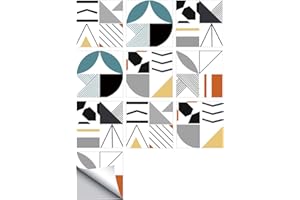 10PCS Square Wall Tile Stickers, Geometric Line Pattern Self-Adhesive Decorative Stickers Decals PVC Waterproof Peel and Stic