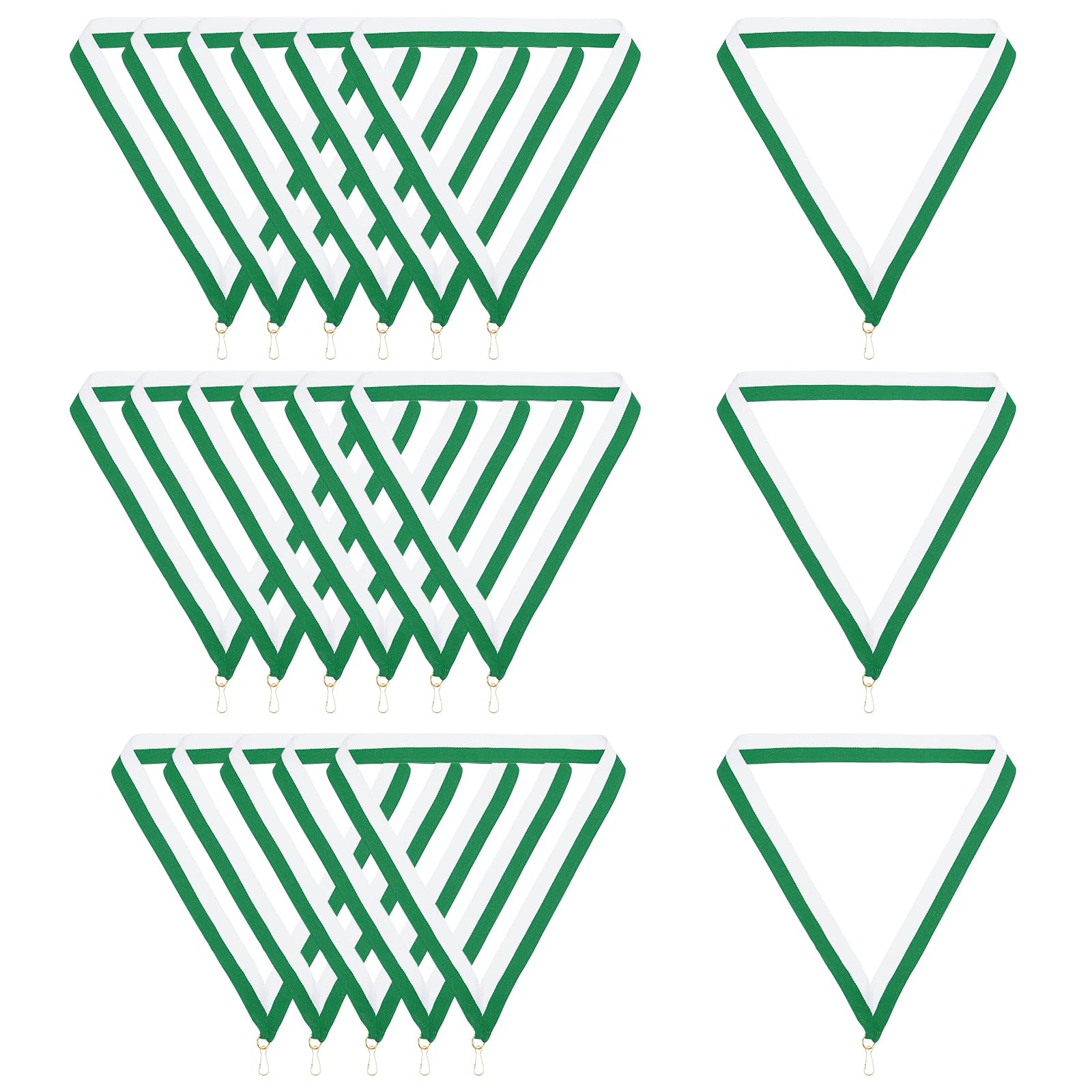 PATIKIL Award Neck Ribbons with Snap Clips, 20 Pcs Polyester Striped Medal Lanyards Ribbon for Competitions Sports Meetings Sports Party, Green White