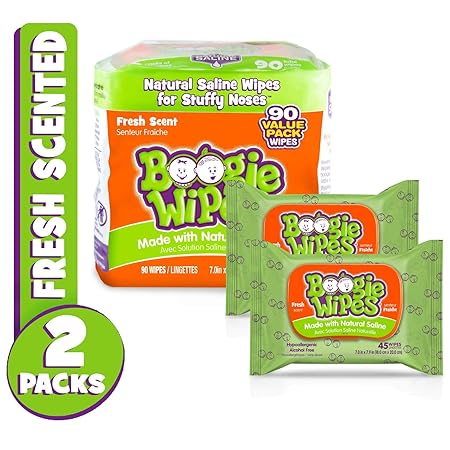 Boogie Wipes Saline Nose Wipes, Fresh Scent, 90 Count