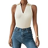 Ribbed Tank Tops for Women, Going Out Trendy Sleeveless Shirts Collared Casual Knit Top