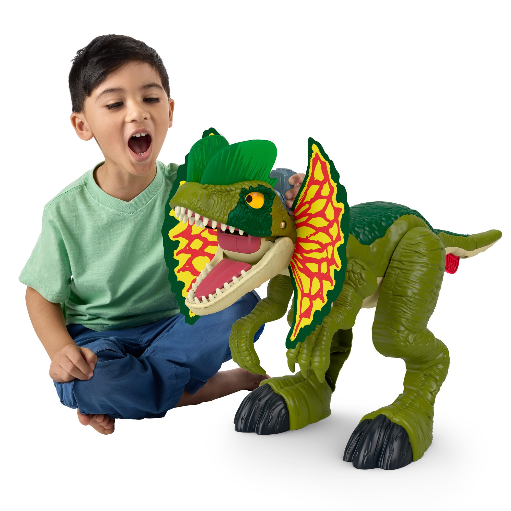 Fisher-Price Imaginext Jurassic World Dinosaurier-Spielzeug Schlag-Action Dilophosaurus, über 40 cm große Figur mit Licht- und Geräuscheffekten für Kinder ab 3 Jahren, HVY16, HVY16