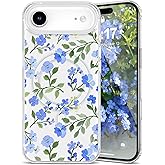 EYZUTAK Magnetic for iPhone Air Case Flower Case Compatible with MagSafe, Pretty Floral Stylish Aesthetic Phone Cover Slim Clear Anti-Yellowing Protective Cover for Girls Women - Blue