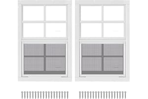 LINGRINGDCY 2 Pack 12" x 18" White Shed Window with Tempered Glass and Fiberglass Screen Household Sliding Windows with Screws for Shed, Chicken Coop, Playhouse, Garage and Barns