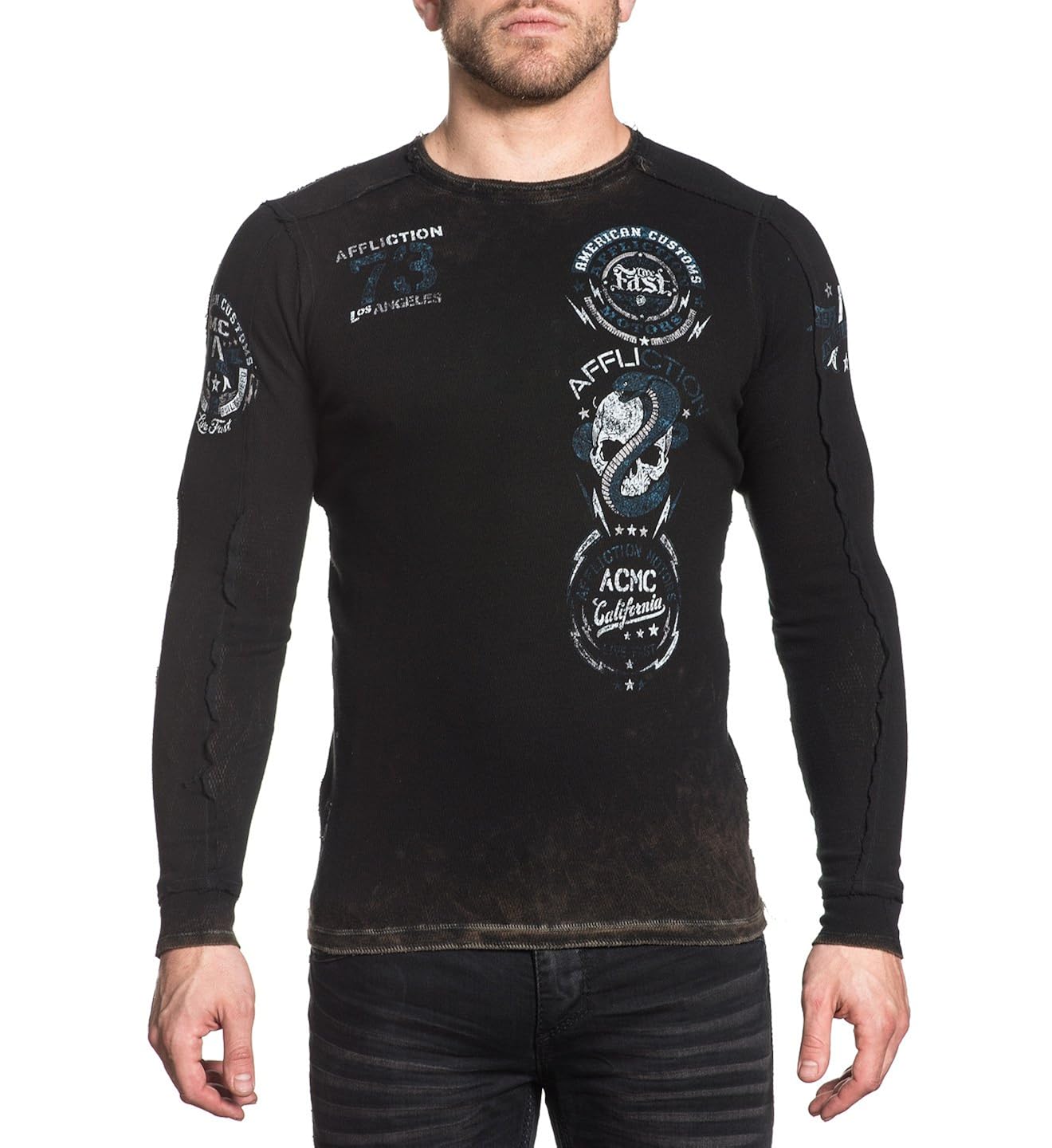 Buy Affliction Men's Long Sleeve Reversible Graphic Thermal TShirt at