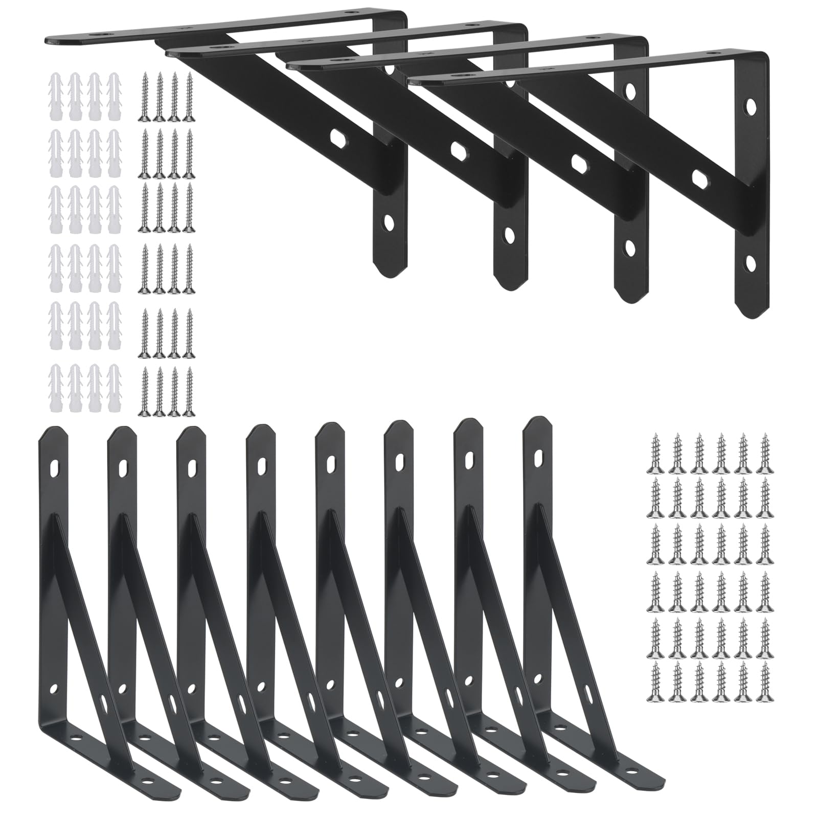 FAAING Pack of 12 Heavy Duty Shelf Brackets, Black Metal Wall Fixings, 150 mm, 90 Degree Shelf Brackets, Shelf Brackets with Screws, Load Capacity 30 kg