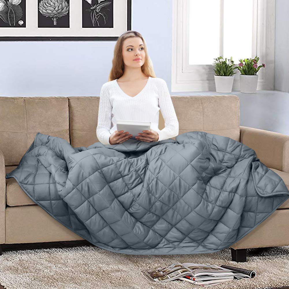 COCOBELA Weighted Blanket for Adult and Kids, 10 lbs 41”x 60”, Breathable Cotton and Premium Glass Beads (Grey)