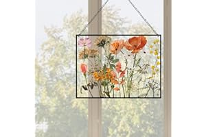 HOTIYOK Rural Wildflowers Acrylic Window Hangings Flora Stained Wall Decor, Ideal Housewarming Gift, Home Decor for Mom Grandma Wife Teacher