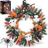 JOJOBrick 2026 Halloween Wreath Building Set, Compatible with Lego Flowers | With Pumpkins, Ghosts, A Hanging Spider, Witch Hat and Spider Web Details, A Fun Holiday Gift For Family And Friends