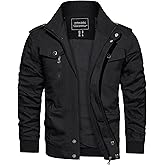 CRYSULLY Men's Cotton Military Jacket Lightweight Casual Windbreaker Stand Collar Bomber Jackets Coat with Multi Pockets